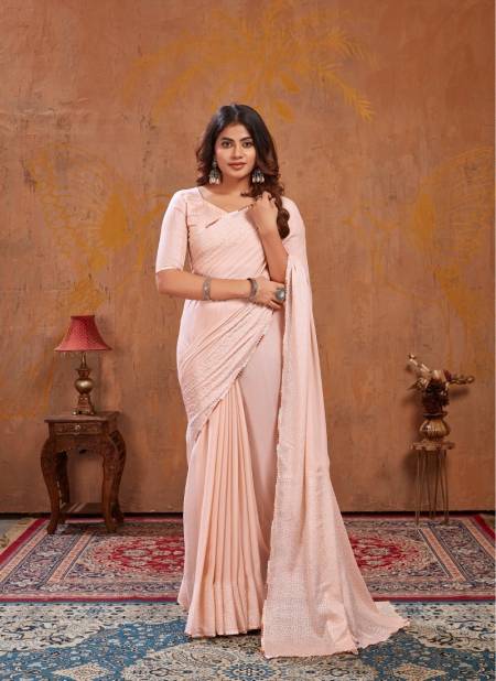 Peach Colour Triva By Dhaga Moss Stich Foil Daily Wear Saree Orders In India 1005