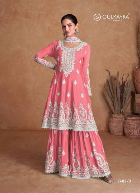 Peach Colour Vamika By Gulkayra Designer Real Silk Sharara Suit Catalog 7405 D