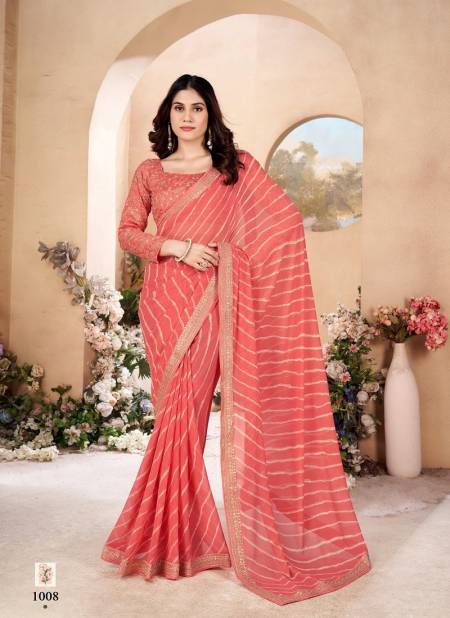 Peach Colour Veena By Stavan Heavy Weighless Embroidery Saree Suppliers In India 1008