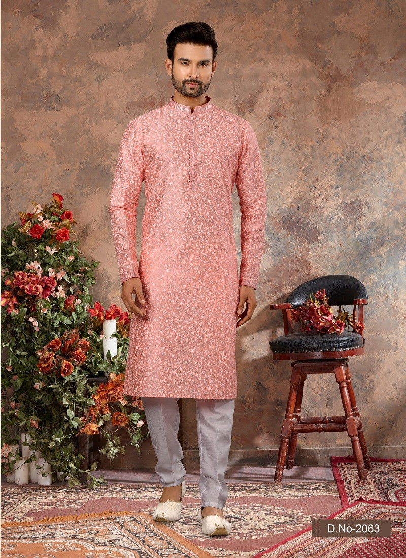 Peach Colour Vol 10 Occasion Wear Mens Kurta Pajama Wholesale Market In Surat 2063