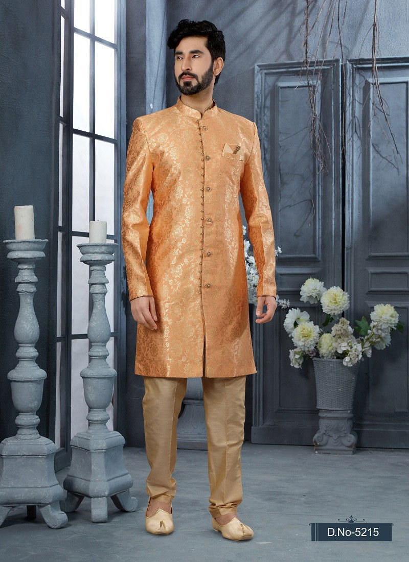 Peach Colour Vol 11 Wedding Wear Mens Indo Western Suppliers In India 5215