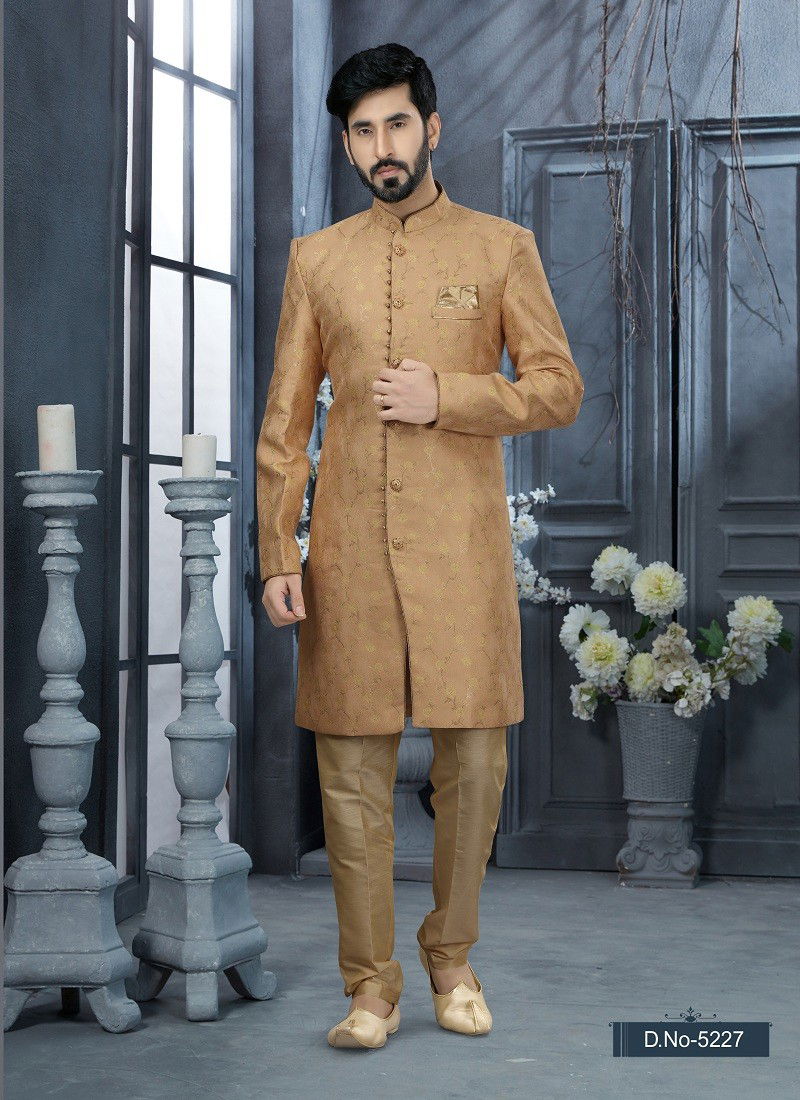 Peach Colour Vol 11 Wedding Wear Mens Indo Western Suppliers In India 5227