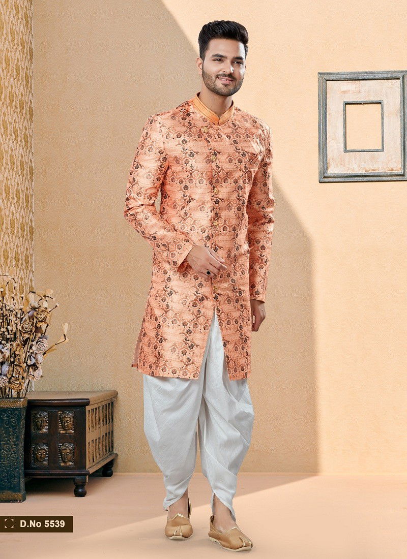 Peach Colour Vol 14 Wedding Wear Mens Dhoti Sherwani Orders In India 5539