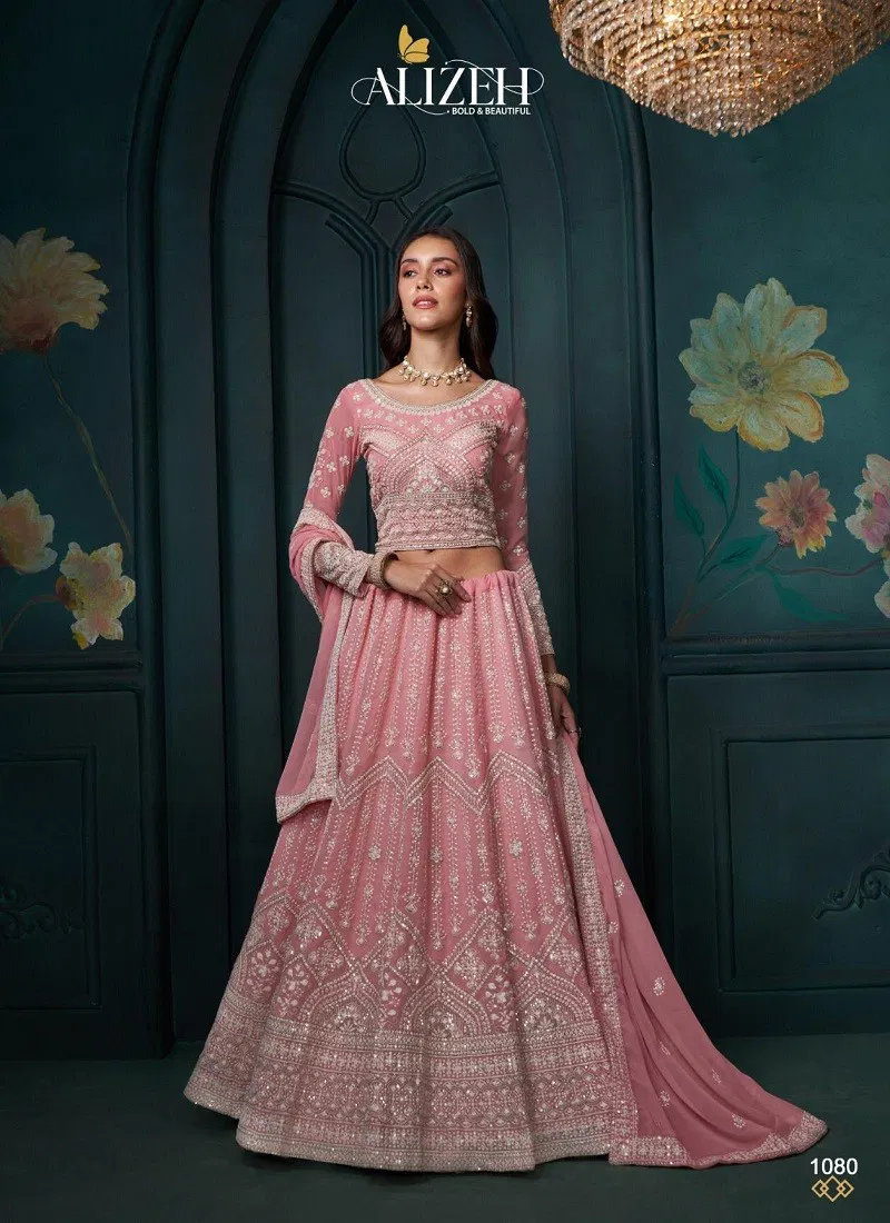 Peach Colour Wedding Affair Vol 3 By Alizeh Party Wear Net Lehenga Choli Orders In India 1080