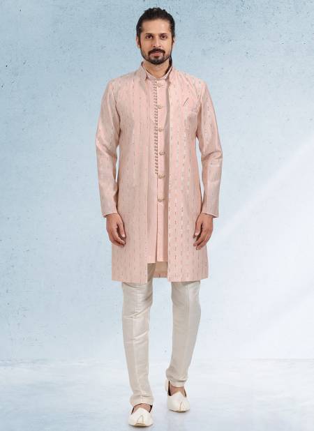Peach Colour Wedding Wear Wholesale Modi Jacket Kurta Pajama 1852