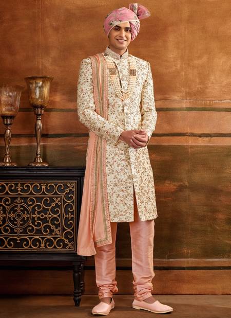 Peach Colour Designer Exclusive Wear Wholesale Sherwani Catalog 1025