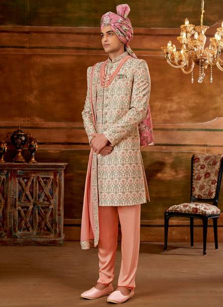 Peach Colour Designer Exclusive Wear Wholesale Sherwani Catalog 1036