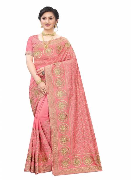 Peach Colour Wish By Utsav Nari Embroidery Wedding Sarees Surat Wholesalers In Delhi 2287
