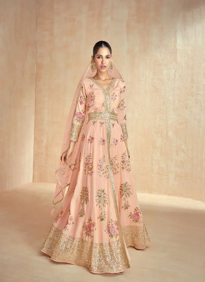 Peach Colour Zarina By Aashirwad Premium Silk Readymade Suits Orders In India 10062