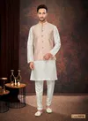 Peach GS Fashion Party Wear Jacquard Mens Modi Jacket Kurta Pajama Wholesale Shop In Surat 1016