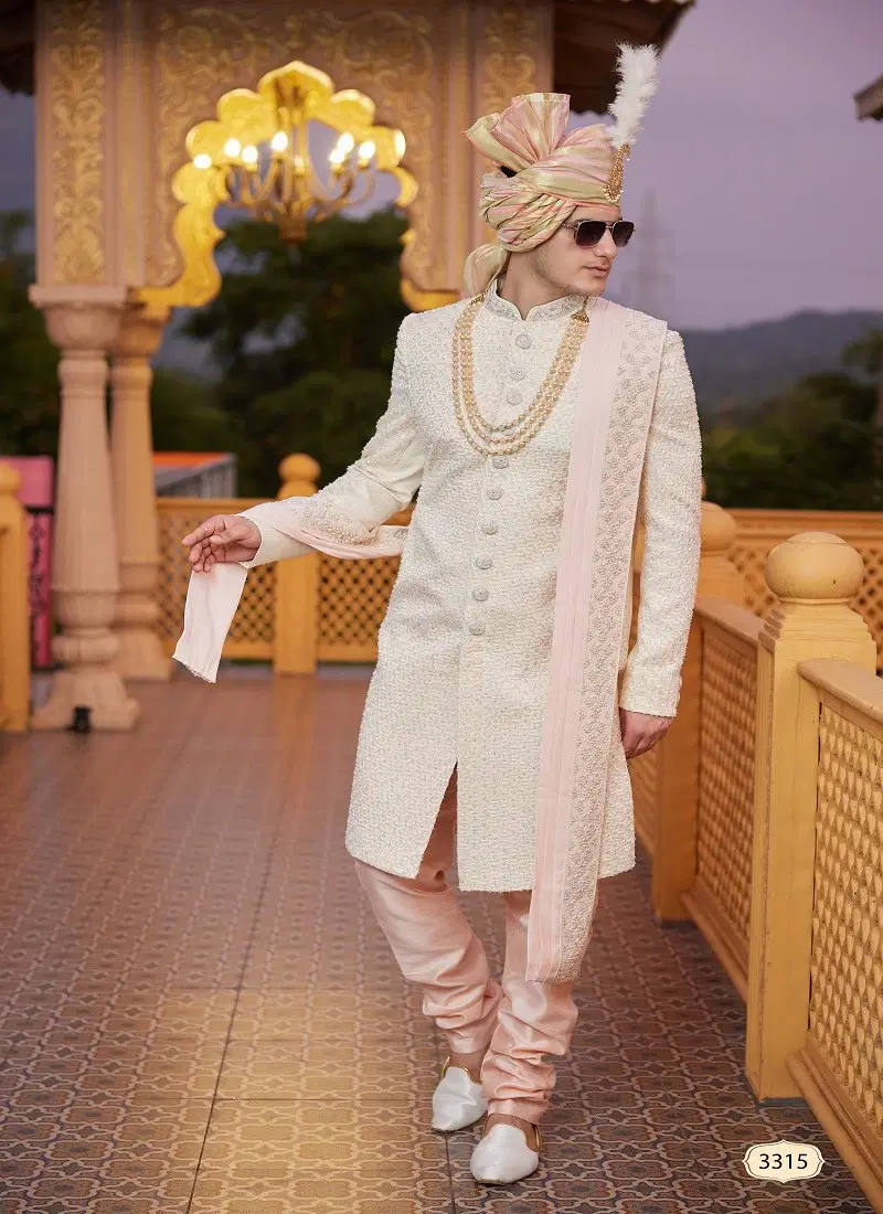 Peach Golden Colour 1660 Function Wear Mens Sherwani Surat Orders In India 3315