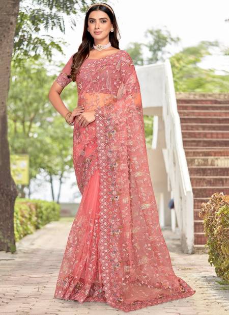 Peach Highness Wholesale Party Wear Sarees Catalog 1637