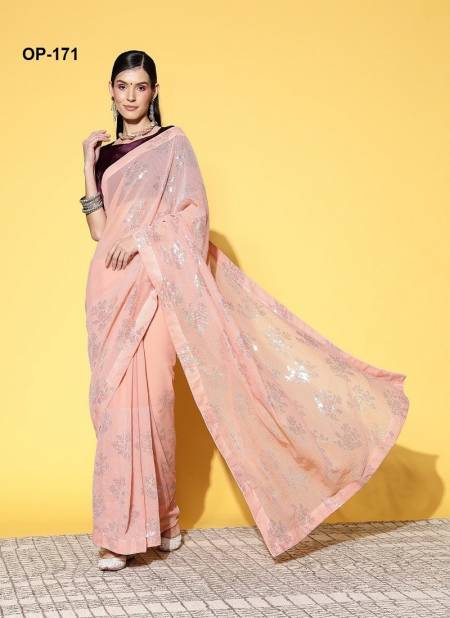 Peach Laxminam Georgette Party Wear Sarees Wholesale Clothing Suppliers In India OP-171