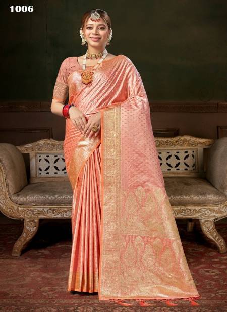 Peach Manpasand By Sangam Banarasi Silk Designer Saree Catalog 1006