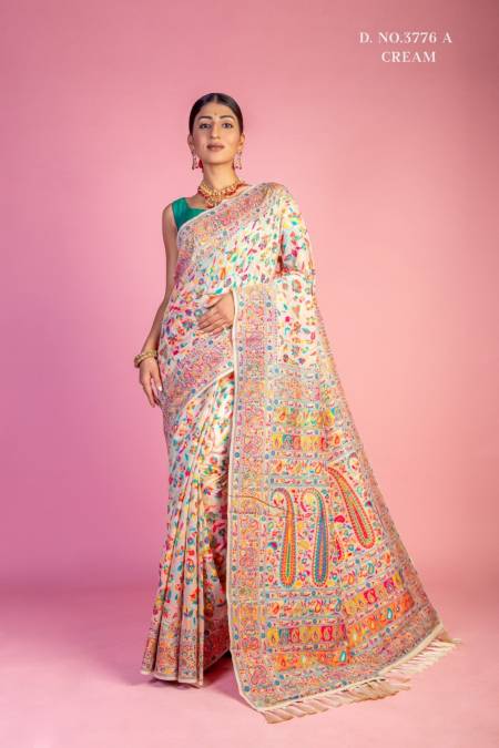 Peach Multi Colour Aardhya Vol 8 By Manjula Handloom Weaving Kashmiri Pashmina Printed Sarees Wholesale Online 3776 A