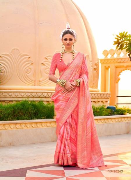 Peach Multi Colour Pratha By Trirath P.V Silk Foil Printed Casual Wear Saree Suppliers In India TR-10243