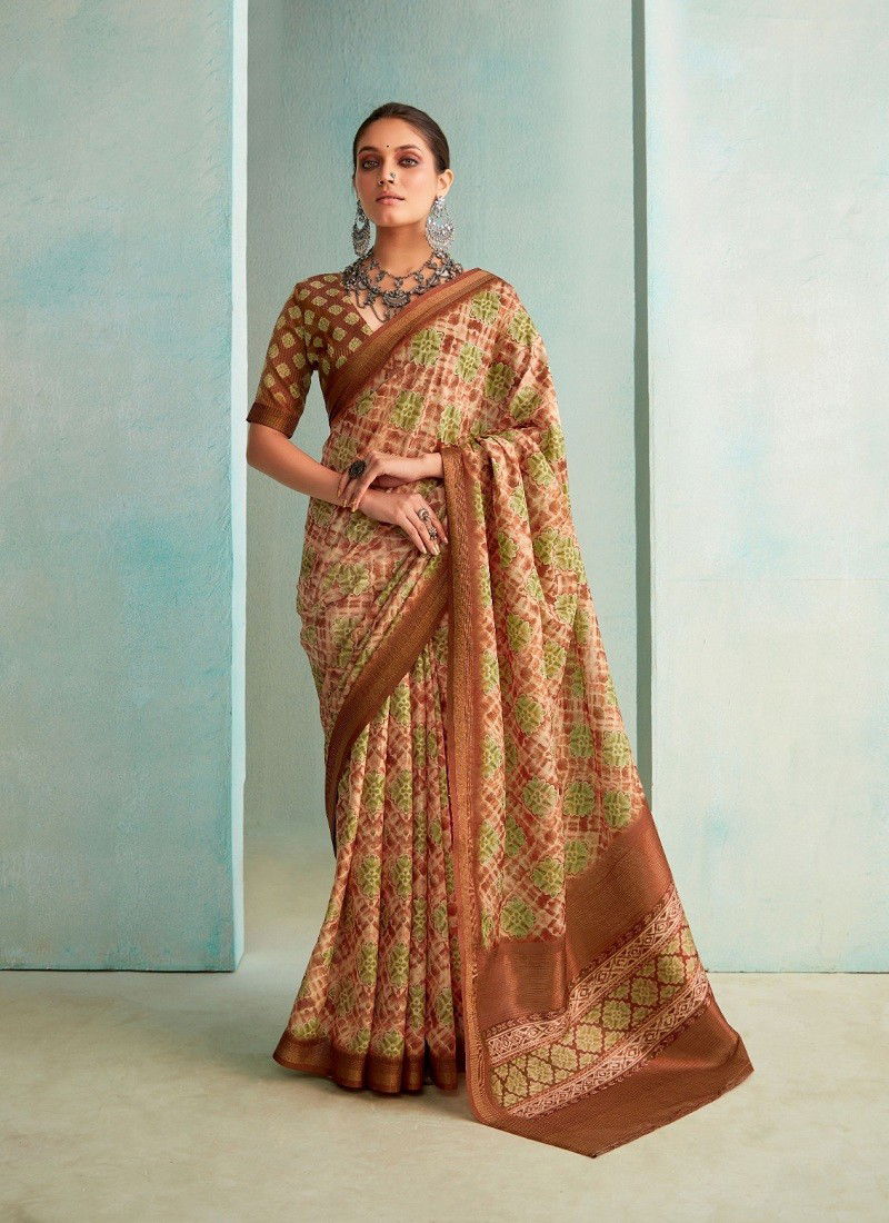 Peach Multi Colour Suchitra Silk By Rajpath Handloom Weaving Saree Wholesale Online 360009