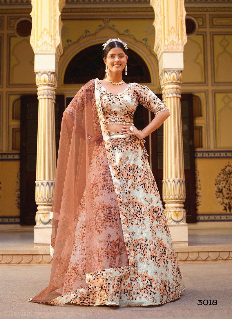 Peach Multi Colour Titlee 2 By Senhora Crushed Silk Floral Printed fancy Lehenga Choli Wholesale Online 3018