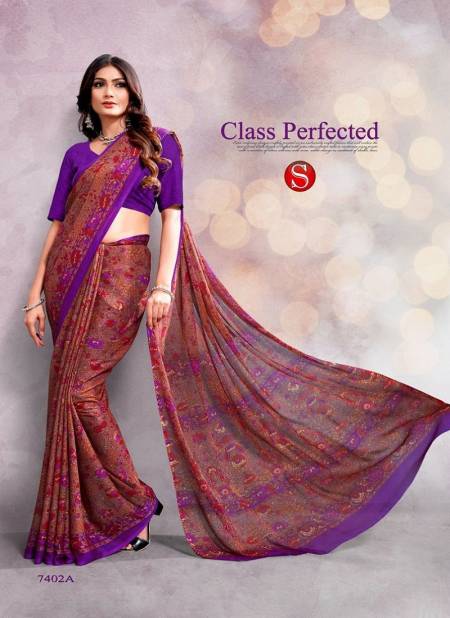 Peach Purple Colour Smart By Sushma Chiffon Printed Daily Wear Saree Wholesale Market In Surat 7402 A