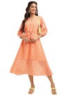Peach Raisin American Crepe Party Wear Western Midi Dress Catalog OLRF0057
