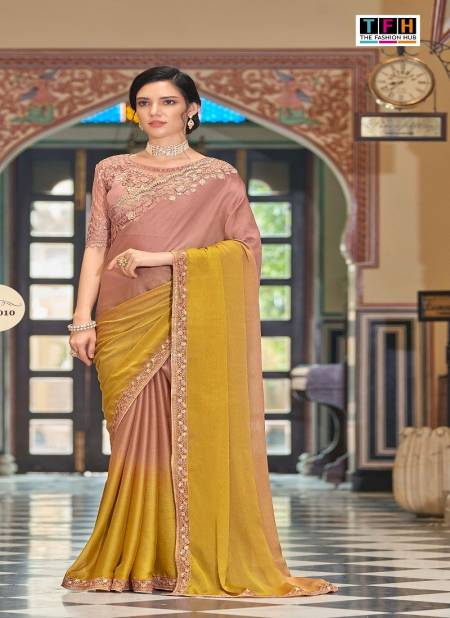 Peach and Yellow Colour Sandalwood 10th Edition By Tfh Magestic Silk Party Wear Saree Catalog SW 1010