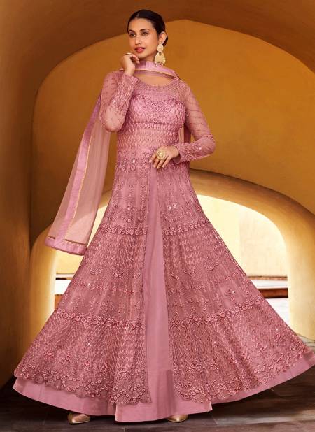 Glamorous Party Look Georgette Pink Color Gown With Dupatta