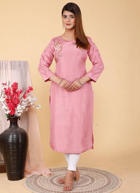 Casual Wear 3/4th Sleeve Ladies Baby Pink Plain Cotton Kurti, Size: M-XXL,  Wash Care: Machine wash at Rs 290/piece in Hyderabad