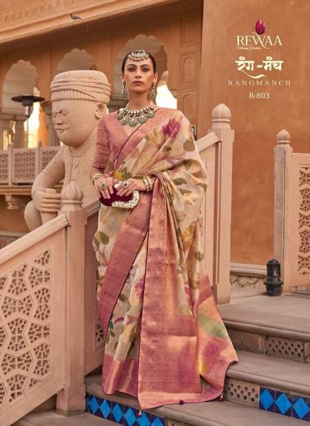 Pink And Beige Colour Rangmach By Rewaa Printed Saree Catalog 803 Catalog