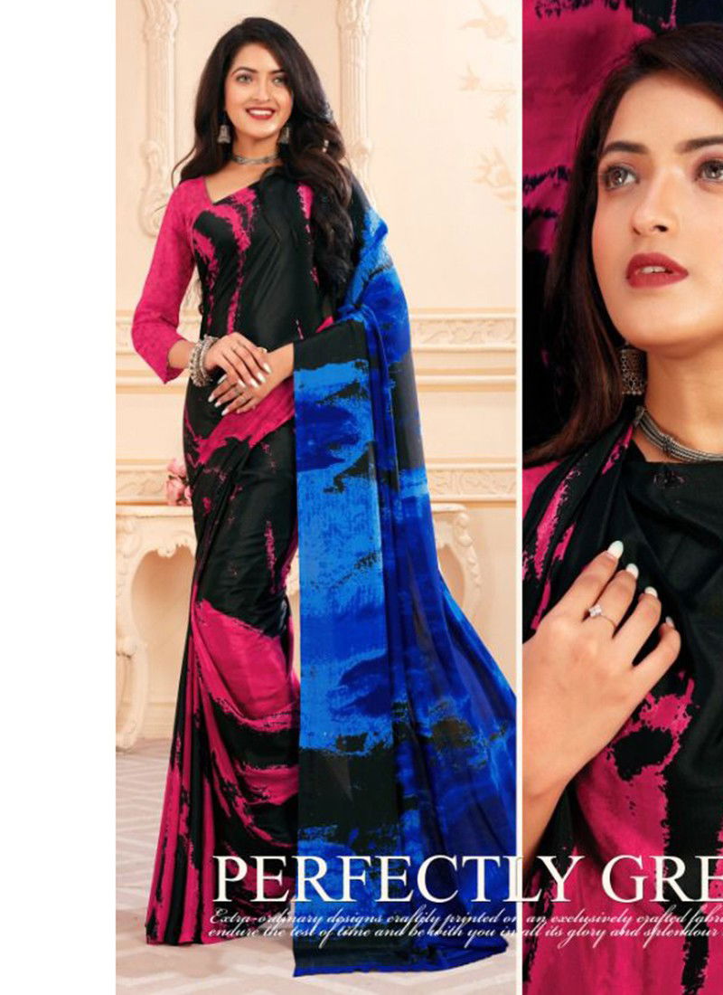 Pink And Black Colour Perfection Fancy Wear Wholesale Printed Sarees 101 A