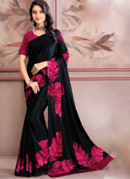 Pink And Black Colour Uniqueness By Sushma Printed Sarees Catalog 706 B