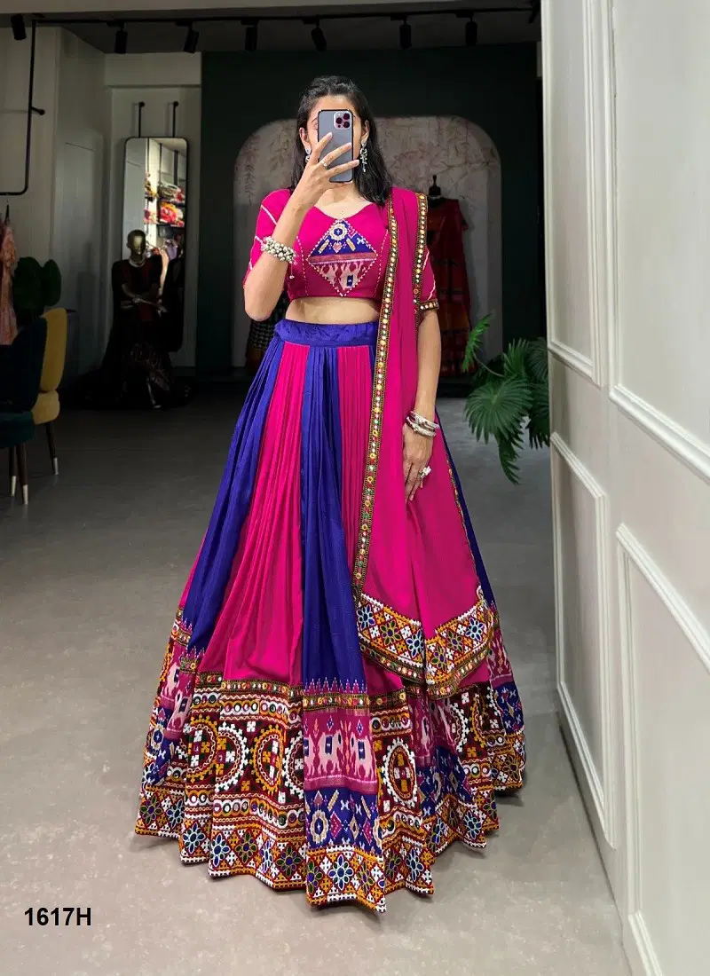 Pink And Blue Colour Aawiya 1617 Colours Rayon Printed Navaratri Lehenga Choli Wholesalers In Delhi 1617 H