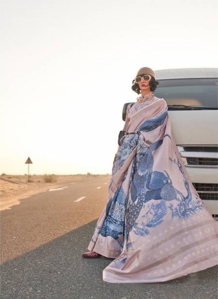 Pink And Blue Colour Kikigai By Rajtex Handwoven Tussar Silk Printed Sarees Manufactures 379001