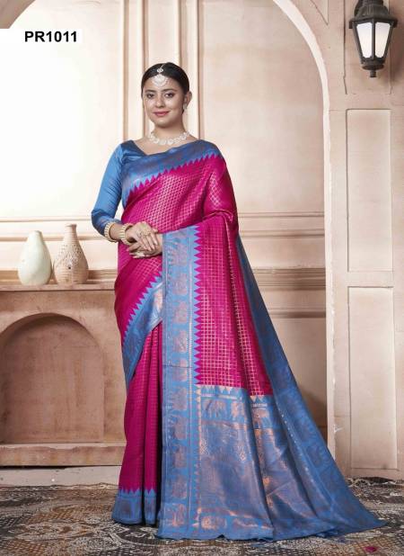 Pink And Blue Colour Preeti By 3 Of Kubera Pattu Kanjivaram Silk Sarees Surat Wholesale Market PR1011