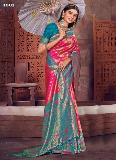 Pink And Blue Colour Rajshree By Sangam Silk Saree Catalog 1001