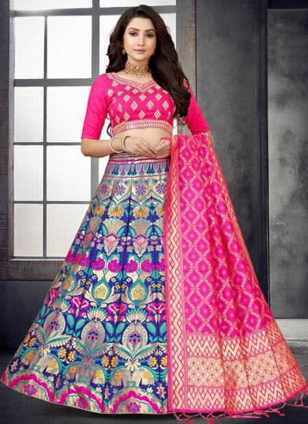 Designer, Reception, Wedding Blue, Pink and Majenta color Art Silk fabric  Lehenga : 1851354