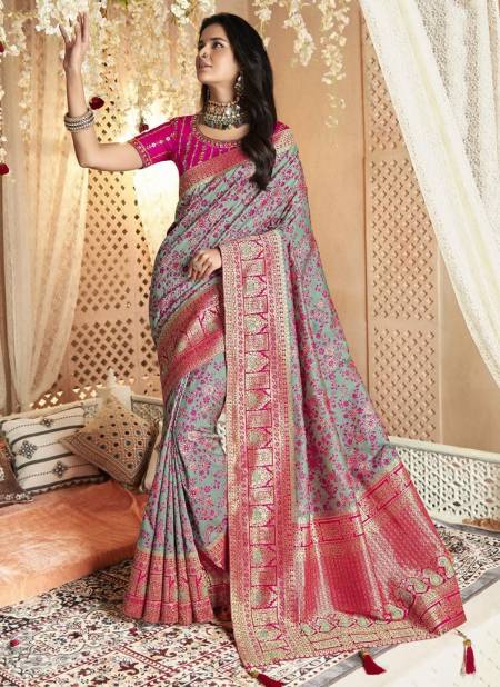 Pink And Blue Colour Vrindavan Vol 33 Function Wear Wholesale Silk Sarees 10224