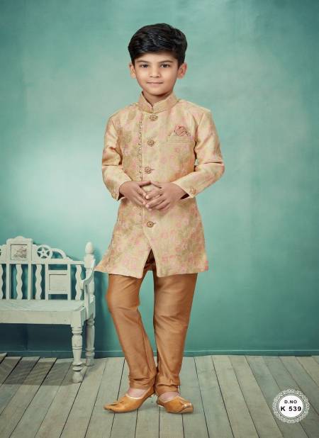Pink And Gold Colour Kids Indo Western Sherwani Catalog 539