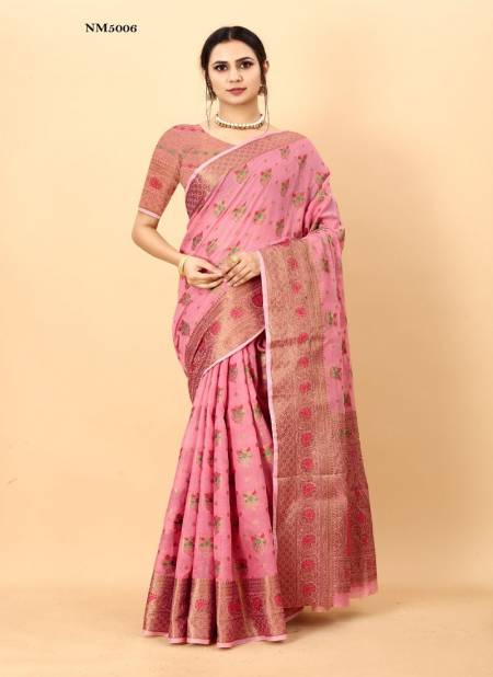 Pink And Gold Colour NM5001 To NM5006 Fashion Berry Soft Cotton Silk Printed Saree Wholesalers In Delhi NM5006