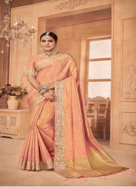 Pink And Golden Anushka Vol 2 By Pankh Wedding Saree Catalog 6111