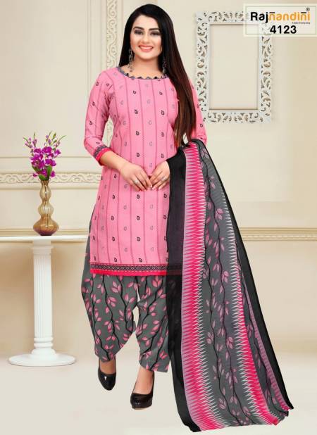 Pink And Gray Colour Mohini Cotton Dress Material Catalog 4123