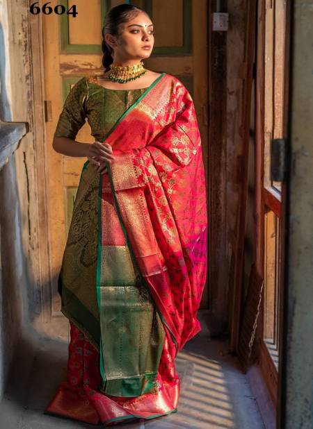 Pink And Green Colour Aahana Patola By Rajpath Silk Saree Catalog 6604