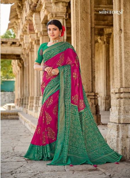 Pink And Green Colour Beauty Star By Mintorsi Designer Silk Brasso Saree Catalog 26409
