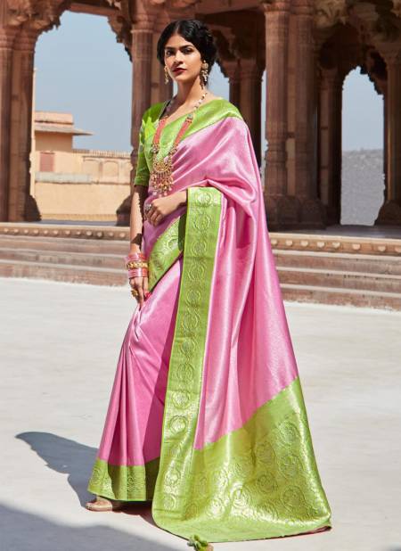Pink And Green Colour Sunehri By Kimora Silk Sarees Catalog 1452