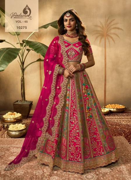 Pink And Green Colour Vrindavan Vol 45 By Royal Banarasi Silk Bridal Lehenga Choli Wholesale Online 10275
