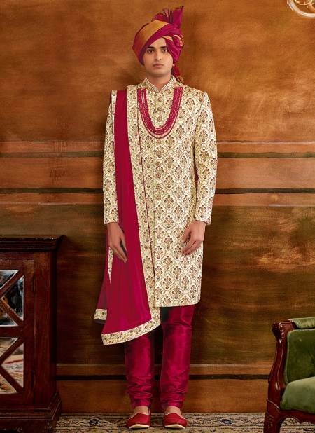 Pink And Light Gold Colour Designer Exclusive Wear Wholesale Sherwani Catalog 1037