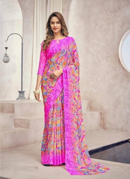Pink And Multi Colour Star Chiffon 88th Edition By Ruchi Chiffon Saree Catalog 20405 B