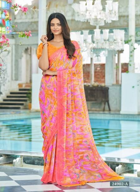 Pink And Mustard Colour Star Chiffon 122 By Ruchi Daily Wear Sarees Wholesale Price In Surat 24902-A
