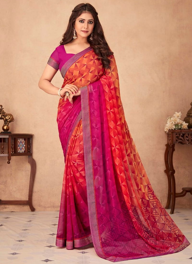 Pink And Orange Colour Ruchi Savera Wholesale Printed Sarees Catalog 19301 A