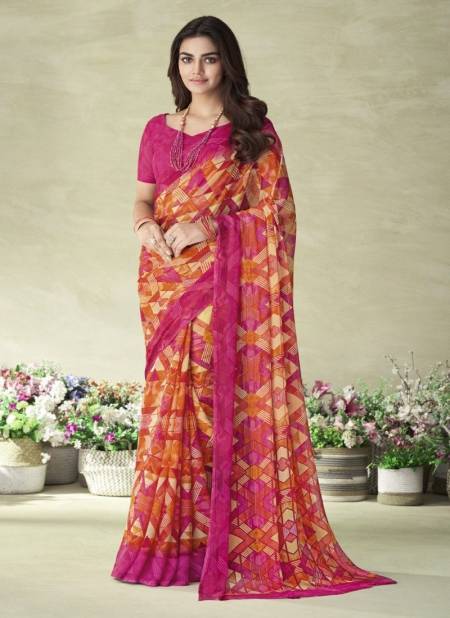 Pink And Orange Colour Star Chiffon 128 Edition By Ruchi Daily Wear Chiffon Saree Catalog25606 B