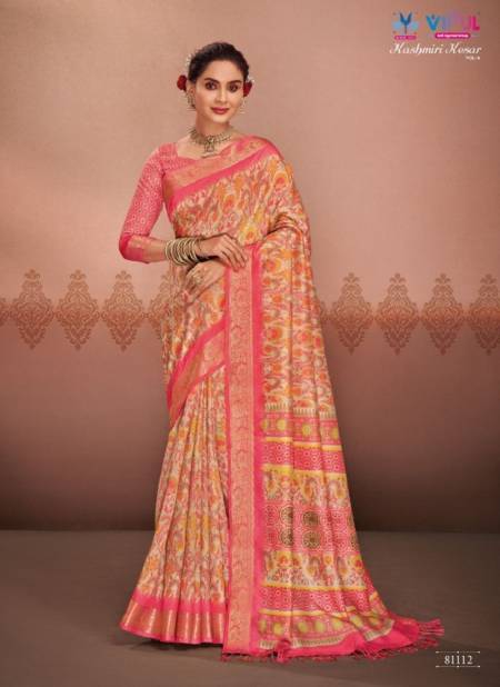 Pink And Peach Colour Kashmiri Kesar Vol 4 By Vipul Silk Printed Wear Sarees Wholesale Price In Surat 81112